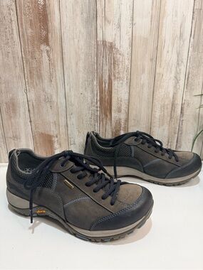 Dansko Paisley Waterproof Sneakers in a brown or grayish-taupe suede colorway